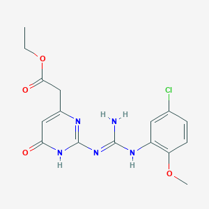 ethyl {2-[N'-(5-chloro-2-methoxyphenyl)carbamimidamido]-6-oxo-1,6-dihydropyrimidin-4-yl}acetate