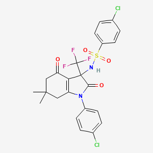 4-chloro-N-[1-(4-chlorophenyl)-6,6-dimethyl-2,4-dioxo-3-(trifluoromethyl)-2,3,4,5,6,7-hexahydro-1H-indol-3-yl]benzenesulfonamide