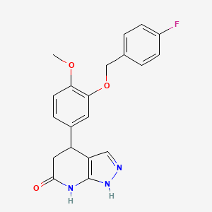 molecular formula C20H18FN3O3 B11473307 4-{3-[(4-fluorobenzyl)oxy]-4-methoxyphenyl}-1,4,5,7-tetrahydro-6H-pyrazolo[3,4-b]pyridin-6-one 