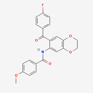 molecular formula C23H18FNO5 B11473419 N-{7-[(4-fluorophenyl)carbonyl]-2,3-dihydro-1,4-benzodioxin-6-yl}-4-methoxybenzamide 