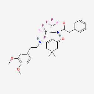 molecular formula C29H32F6N2O4 B11473437 N-[2-(2-{[2-(3,4-dimethoxyphenyl)ethyl]amino}-4,4-dimethyl-6-oxocyclohex-1-en-1-yl)-1,1,1,3,3,3-hexafluoropropan-2-yl]-2-phenylacetamide 