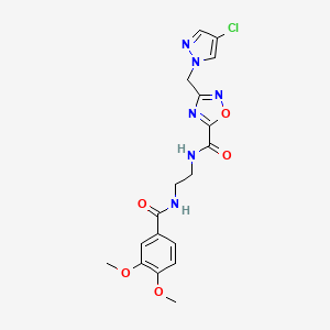 molecular formula C18H19ClN6O5 B11473473 3-[(4-chloro-1H-pyrazol-1-yl)methyl]-N-(2-{[(3,4-dimethoxyphenyl)carbonyl]amino}ethyl)-1,2,4-oxadiazole-5-carboxamide 