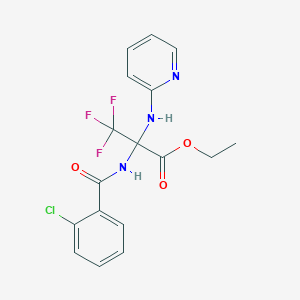 molecular formula C17H15ClF3N3O3 B11473523 Propanoic acid, 2-[(2-chlorobenzoyl)amino]-3,3,3-trifluoro-2-(2-pyridinylamino)-, ethyl ester 