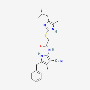 molecular formula C23H27N5OS B11473531 N-(5-benzyl-3-cyano-4-methyl-1H-pyrrol-2-yl)-2-{[4-methyl-5-(2-methylpropyl)-1H-imidazol-2-yl]sulfanyl}acetamide 