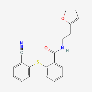 molecular formula C20H16N2O2S B11473567 2-[(2-cyanophenyl)sulfanyl]-N-[2-(furan-2-yl)ethyl]benzamide 