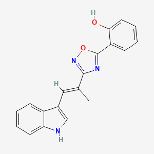 molecular formula C19H15N3O2 B11473595 2-{3-[(1E)-1-(1H-indol-3-yl)prop-1-en-2-yl]-1,2,4-oxadiazol-5-yl}phenol 