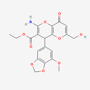 Ethyl 2-amino-6-(hydroxymethyl)-4-(7-methoxy-1,3-benzodioxol-5-yl)-8-oxo-4,8-dihydropyrano[3,2-b]pyran-3-carboxylate