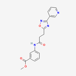 molecular formula C18H16N4O4 B11473652 Methyl 3-({3-[3-(pyridin-3-yl)-1,2,4-oxadiazol-5-yl]propanoyl}amino)benzoate 