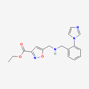 molecular formula C17H18N4O3 B11473688 ethyl 5-({[2-(1H-imidazol-1-yl)benzyl]amino}methyl)-1,2-oxazole-3-carboxylate 