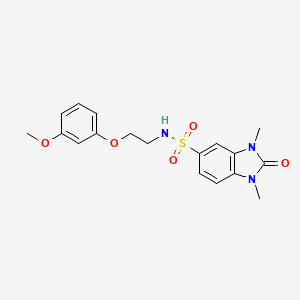 molecular formula C18H21N3O5S B11473784 N-[2-(3-methoxyphenoxy)ethyl]-1,3-dimethyl-2-oxo-2,3-dihydro-1H-benzimidazole-5-sulfonamide 