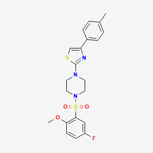 molecular formula C21H22FN3O3S2 B11473785 1-[(5-Fluoro-2-methoxyphenyl)sulfonyl]-4-[4-(4-methylphenyl)-1,3-thiazol-2-yl]piperazine 