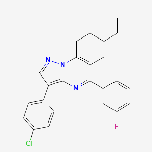 molecular formula C24H21ClFN3 B11473790 3-(4-Chlorophenyl)-7-ethyl-5-(3-fluorophenyl)-6,7,8,9-tetrahydropyrazolo[1,5-a]quinazoline 