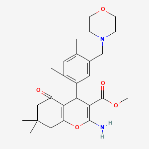 methyl 2-amino-4-[2,4-dimethyl-5-(morpholin-4-ylmethyl)phenyl]-7,7-dimethyl-5-oxo-5,6,7,8-tetrahydro-4H-chromene-3-carboxylate