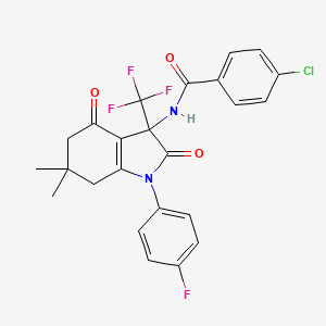 4-chloro-N-[1-(4-fluorophenyl)-6,6-dimethyl-2,4-dioxo-3-(trifluoromethyl)-2,3,4,5,6,7-hexahydro-1H-indol-3-yl]benzamide