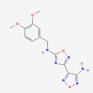 molecular formula C13H14N6O4 B11473864 1,2,4-Oxadiazol-5-amine, 3-(4-amino-1,2,5-oxadiazol-3-yl)-N-[(3,4-dimethoxyphenyl)methyl]- 