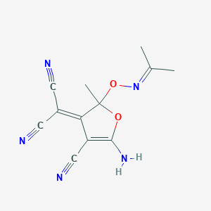 molecular formula C12H11N5O2 B11473995 {5-amino-4-cyano-2-methyl-2-[(propan-2-ylideneamino)oxy]furan-3(2H)-ylidene}propanedinitrile 