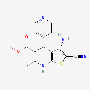 molecular formula C16H14N4O2S B11474011 Methyl 3-amino-2-cyano-6-methyl-4-(pyridin-4-yl)-4,7-dihydrothieno[2,3-b]pyridine-5-carboxylate 