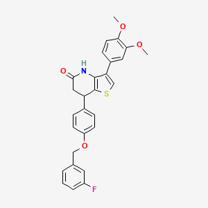 molecular formula C28H24FNO4S B11474039 3-(3,4-dimethoxyphenyl)-7-{4-[(3-fluorobenzyl)oxy]phenyl}-6,7-dihydrothieno[3,2-b]pyridin-5(4H)-one 