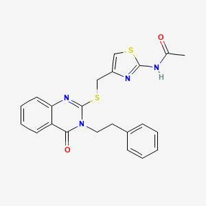 molecular formula C22H20N4O2S2 B11474047 N-[4-({[4-oxo-3-(2-phenylethyl)-3,4-dihydroquinazolin-2-yl]sulfanyl}methyl)-1,3-thiazol-2-yl]acetamide 