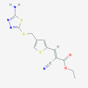 molecular formula C13H12N4O2S3 B11474074 ethyl (2E)-3-(4-{[(5-amino-1,3,4-thiadiazol-2-yl)sulfanyl]methyl}thiophen-2-yl)-2-cyanoprop-2-enoate 