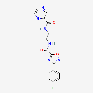 molecular formula C16H13ClN6O3 B11474085 N-[2-({[3-(4-chlorophenyl)-1,2,4-oxadiazol-5-yl]carbonyl}amino)ethyl]pyrazine-2-carboxamide 