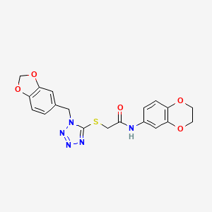 2-{[1-(1,3-benzodioxol-5-ylmethyl)-1H-tetrazol-5-yl]sulfanyl}-N-(2,3-dihydro-1,4-benzodioxin-6-yl)acetamide