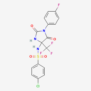 molecular formula C16H10ClF4N3O4S B11474140 4-chloro-N-[1-(4-fluorophenyl)-2,5-dioxo-4-(trifluoromethyl)imidazolidin-4-yl]benzenesulfonamide 