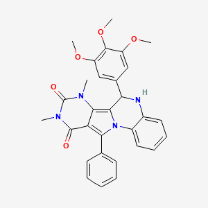 molecular formula C30H28N4O5 B11474168 12,14-dimethyl-17-phenyl-9-(3,4,5-trimethoxyphenyl)-1,8,12,14-tetrazatetracyclo[8.7.0.02,7.011,16]heptadeca-2,4,6,10,16-pentaene-13,15-dione 