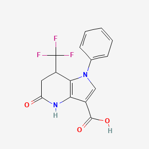 molecular formula C15H11F3N2O3 B11474218 5-Oxo-1-phenyl-7-(trifluoromethyl)-1H,4H,5H,6H,7H-pyrrolo[3,2-b]pyridine-3-carboxylic acid 