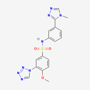 molecular formula C17H16N8O3S B11474344 4-methoxy-N-[3-(4-methyl-4H-1,2,4-triazol-3-yl)phenyl]-3-(1H-tetrazol-1-yl)benzenesulfonamide 