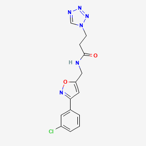 molecular formula C14H13ClN6O2 B11474391 N-([3-(3-Chlorophenyl)-1,2-oxazol-5-yl]methyl)-3-(1,2,3,4-tetrazol-1-yl)propanamide 