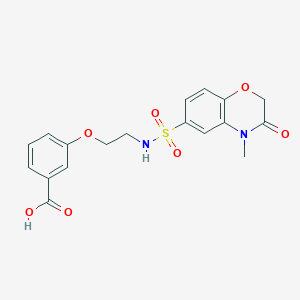 molecular formula C18H18N2O7S B11474489 3-(2-{[(4-methyl-3-oxo-3,4-dihydro-2H-1,4-benzoxazin-6-yl)sulfonyl]amino}ethoxy)benzoic acid 