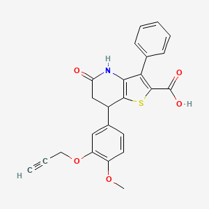 molecular formula C24H19NO5S B11474502 7-[4-Methoxy-3-(prop-2-yn-1-yloxy)phenyl]-5-oxo-3-phenyl-4,5,6,7-tetrahydrothieno[3,2-b]pyridine-2-carboxylic acid 