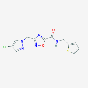 molecular formula C12H10ClN5O2S B11474552 3-[(4-chloro-1H-pyrazol-1-yl)methyl]-N-(thiophen-2-ylmethyl)-1,2,4-oxadiazole-5-carboxamide 