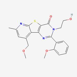 molecular formula C21H21N3O4S B11474560 5-(2-hydroxyethyl)-13-(methoxymethyl)-4-(2-methoxyphenyl)-11-methyl-8-thia-3,5,10-triazatricyclo[7.4.0.02,7]trideca-1(13),2(7),3,9,11-pentaen-6-one 