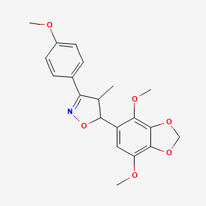 molecular formula C20H21NO6 B11474564 5-(4,7-Dimethoxy-1,3-benzodioxol-5-yl)-3-(4-methoxyphenyl)-4-methyl-4,5-dihydro-1,2-oxazole 