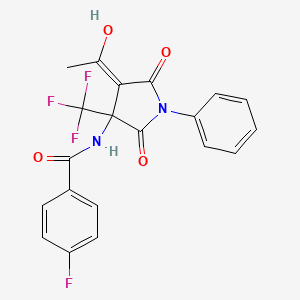 molecular formula C20H14F4N2O4 B11474579 4-fluoro-N-[(4Z)-4-(1-hydroxyethylidene)-2,5-dioxo-1-phenyl-3-(trifluoromethyl)pyrrolidin-3-yl]benzamide 