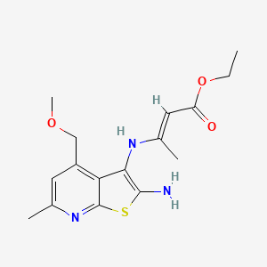 molecular formula C16H21N3O3S B11474654 ethyl (2E)-3-{[2-amino-4-(methoxymethyl)-6-methylthieno[2,3-b]pyridin-3-yl]amino}but-2-enoate 