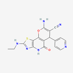 molecular formula C17H14N6O2S B11474660 8-amino-2-(ethylamino)-5-oxo-6-(4-pyridyl)-4,6-dihydro-5H-pyrano[2,3-d][1,3]thiazolo[4,5-b]pyridin-7-yl cyanide 