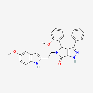 molecular formula C29H26N4O3 B11474689 5-[2-(5-methoxy-1H-indol-2-yl)ethyl]-4-(2-methoxyphenyl)-3-phenyl-4,5-dihydropyrrolo[3,4-c]pyrazol-6(1H)-one 