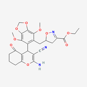 ethyl 5-{[6-(2-amino-3-cyano-5-oxo-5,6,7,8-tetrahydro-4H-chromen-4-yl)-4,7-dimethoxy-1,3-benzodioxol-5-yl]methyl}-4,5-dihydro-1,2-oxazole-3-carboxylate