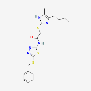 molecular formula C19H23N5OS3 B11474789 N-[5-(benzylsulfanyl)-1,3,4-thiadiazol-2-yl]-2-[(5-butyl-4-methyl-1H-imidazol-2-yl)sulfanyl]acetamide 