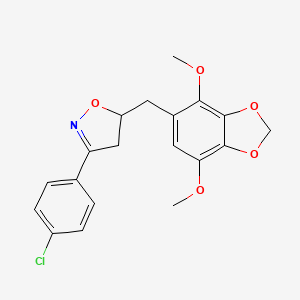 molecular formula C19H18ClNO5 B11474813 3-(4-Chlorophenyl)-5-[(4,7-dimethoxy-1,3-benzodioxol-5-yl)methyl]-4,5-dihydro-1,2-oxazole 