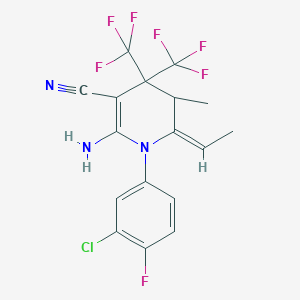 (6E)-2-amino-1-(3-chloro-4-fluorophenyl)-6-ethylidene-5-methyl-4,4-bis(trifluoromethyl)-1,4,5,6-tetrahydropyridine-3-carbonitrile