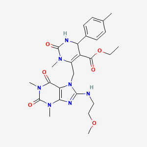 ethyl 6-({8-[(2-methoxyethyl)amino]-1,3-dimethyl-2,6-dioxo-1,2,3,6-tetrahydro-7H-purin-7-yl}methyl)-1-methyl-4-(4-methylphenyl)-2-oxo-1,2,3,4-tetrahydropyrimidine-5-carboxylate