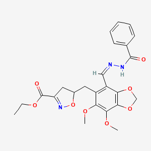 ethyl 5-[(6,7-dimethoxy-4-{(Z)-[2-(phenylcarbonyl)hydrazinylidene]methyl}-1,3-benzodioxol-5-yl)methyl]-4,5-dihydro-1,2-oxazole-3-carboxylate