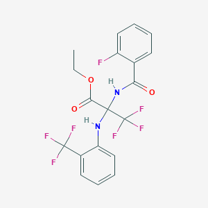 molecular formula C19H15F7N2O3 B11475006 Ethyl 3,3,3-trifluoro-2-[(2-fluorophenyl)formamido]-2-{[2-(trifluoromethyl)phenyl]amino}propanoate 