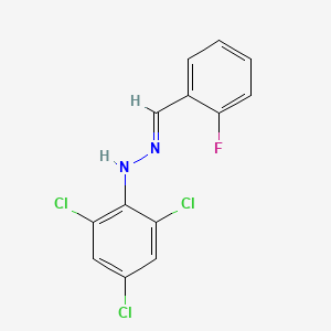 molecular formula C13H8Cl3FN2 B11475054 1-[(2-Fluorophenyl)methylidene]-2-(2,4,6-trichlorophenyl)hydrazine 