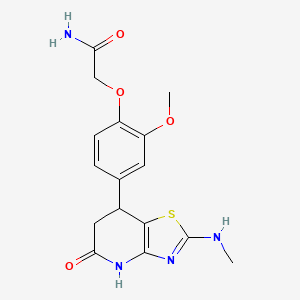 molecular formula C16H18N4O4S B11475057 2-{4-[5-Hydroxy-2-(methylamino)-6,7-dihydro[1,3]thiazolo[4,5-b]pyridin-7-yl]-2-methoxyphenoxy}acetamide 