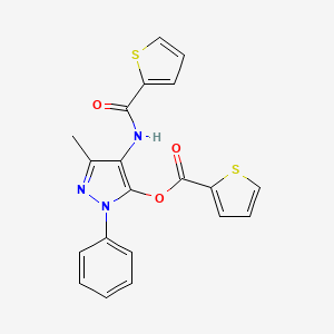 molecular formula C20H15N3O3S2 B11475089 3-methyl-1-phenyl-4-[(thiophen-2-ylcarbonyl)amino]-1H-pyrazol-5-yl thiophene-2-carboxylate 